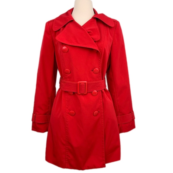 New York & Company Jackets & Blazers - NEW YORK & COMPANY Red Double Breasted Trench Coat